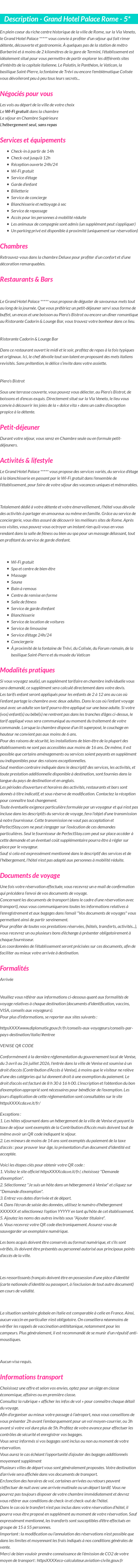 Détails du séjour