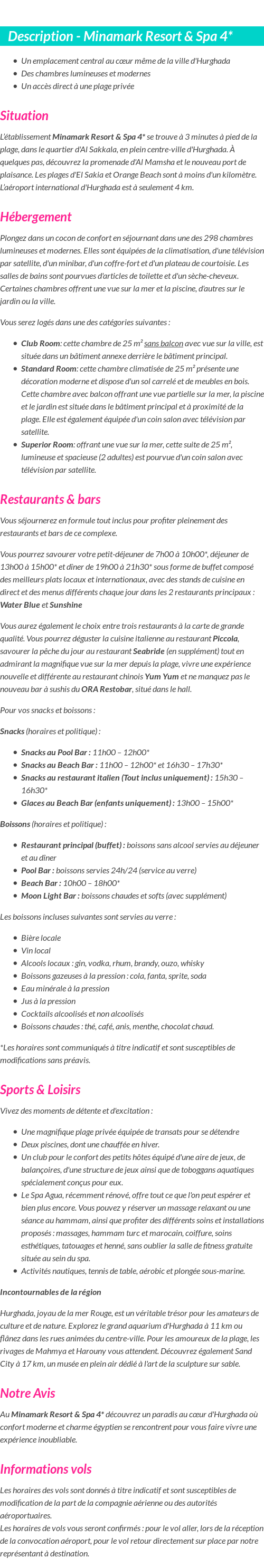 Détails du séjour