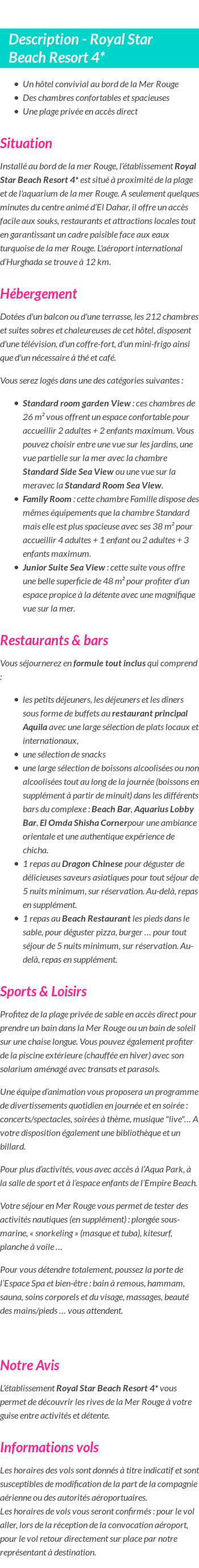 Détails du séjour