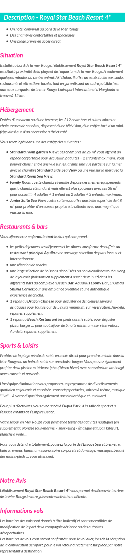 Détails du séjour