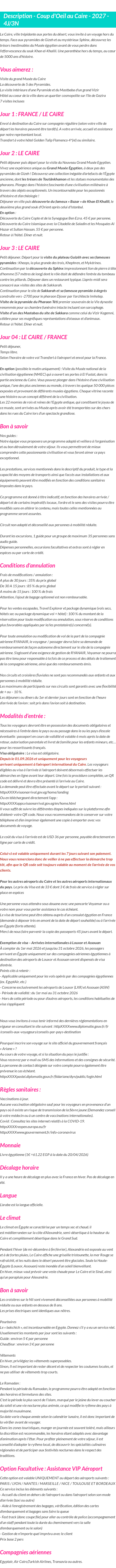 Détails du séjour