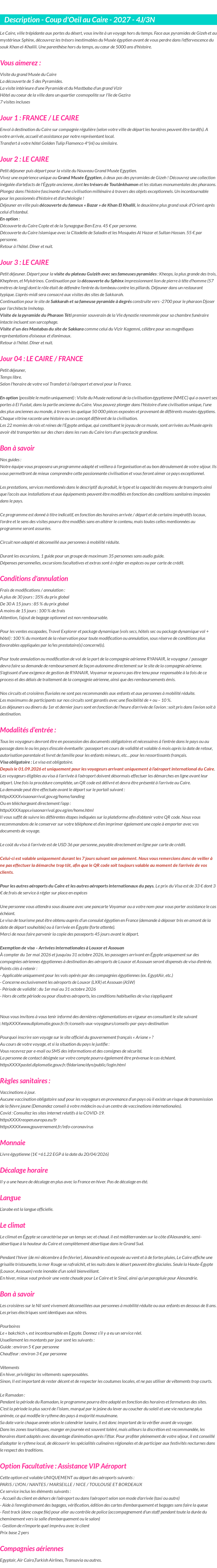 Détails du séjour