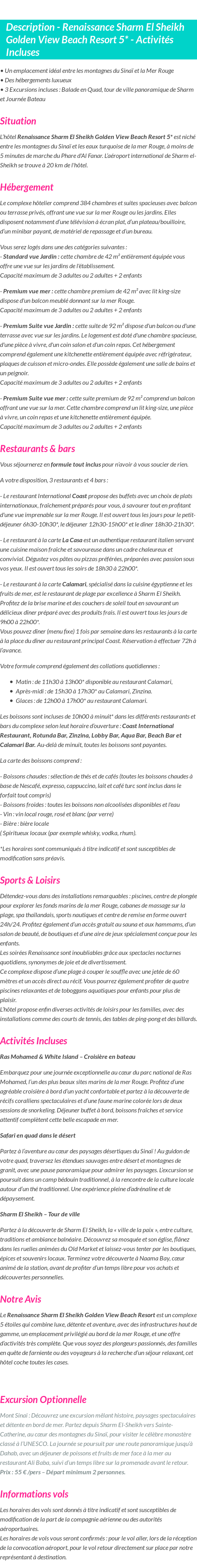 Détails du séjour