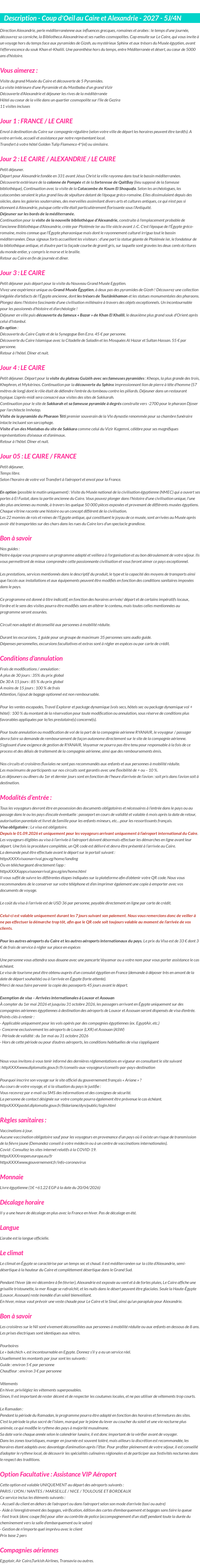 Détails du séjour