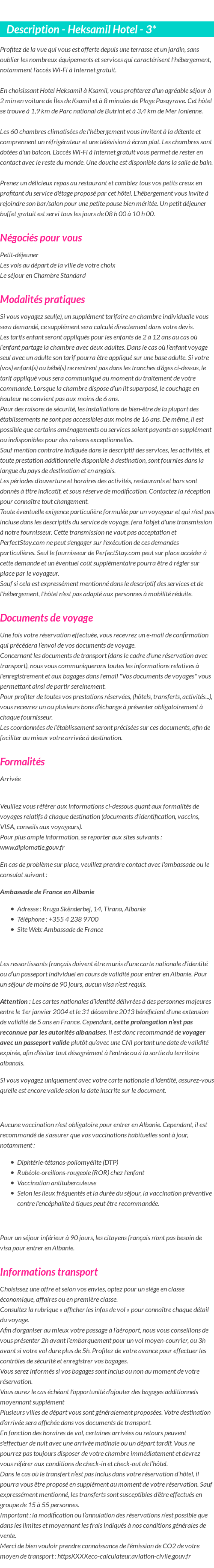 Détails du séjour