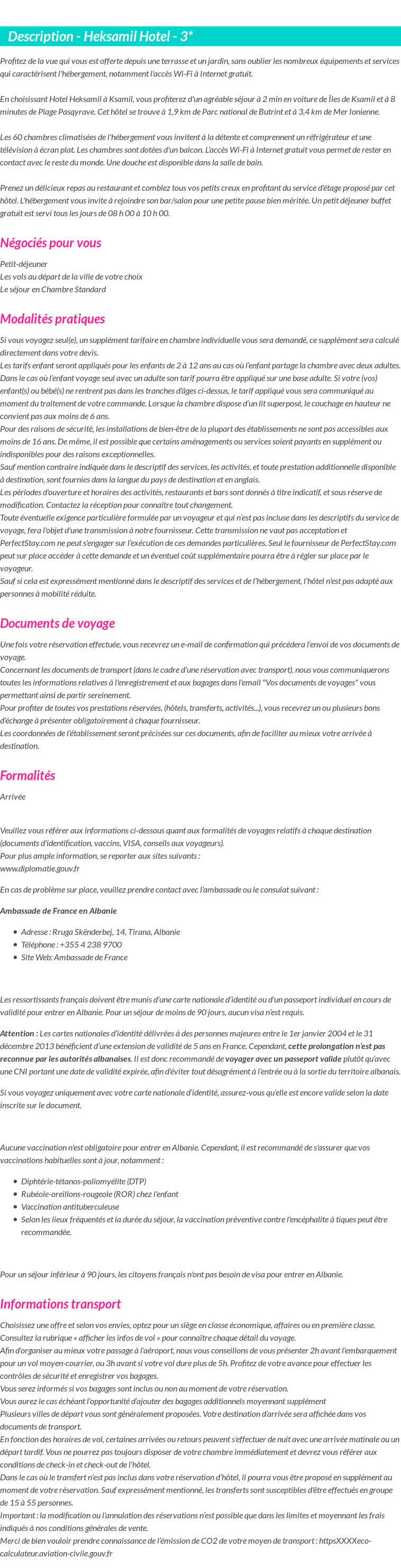Détails du séjour