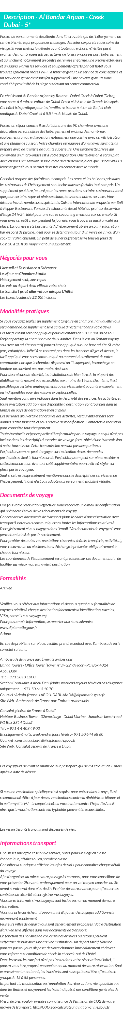 Détails du séjour