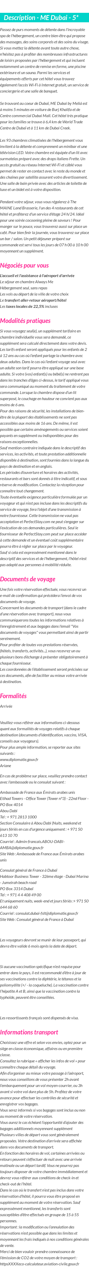 Détails du séjour
