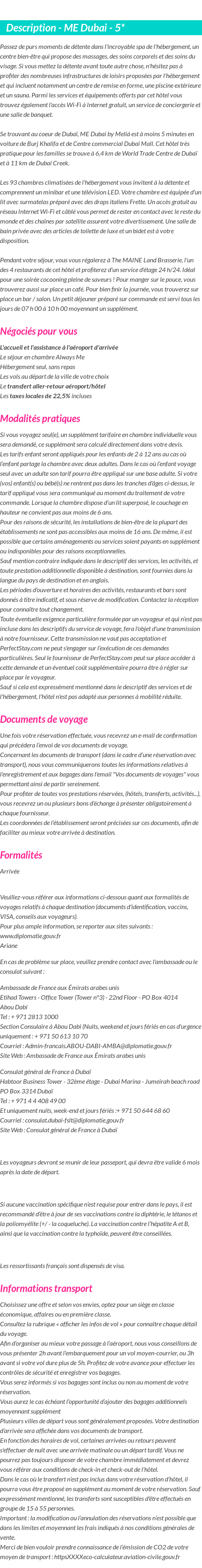 Détails du séjour