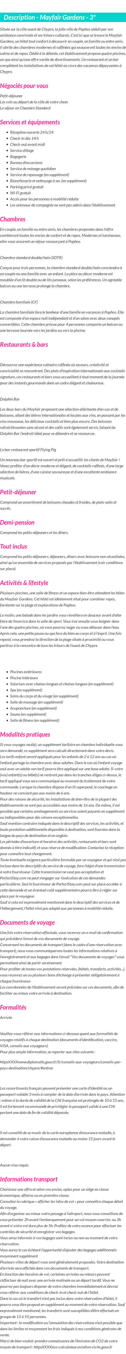Détails du séjour