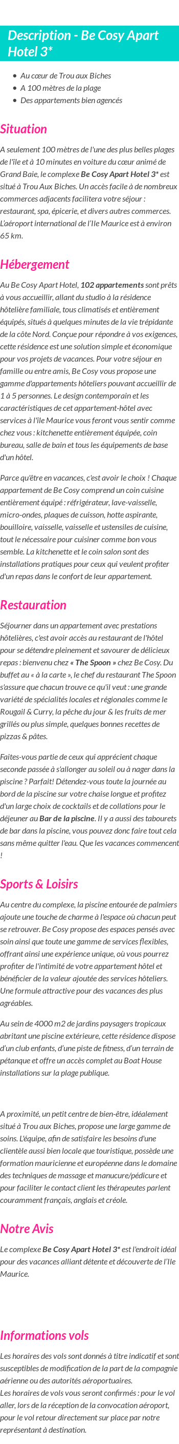 Détails du séjour