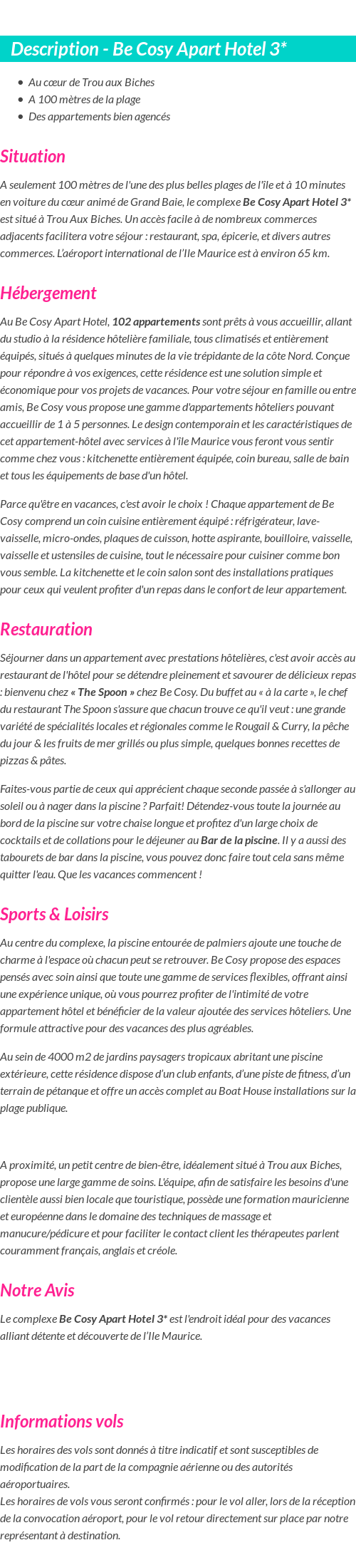 Détails du séjour