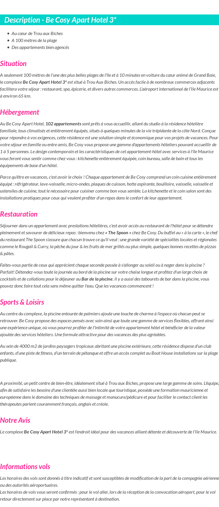 Détails du séjour