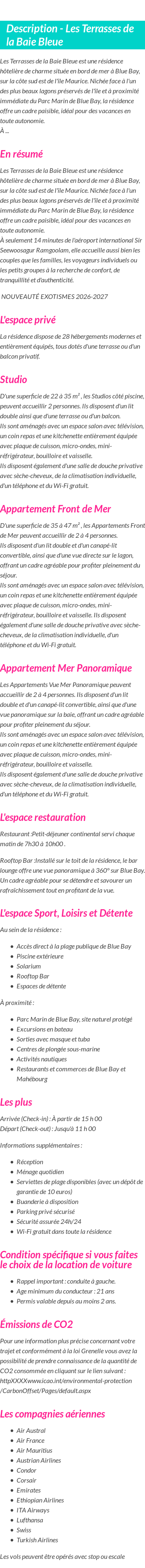 Détails du séjour
