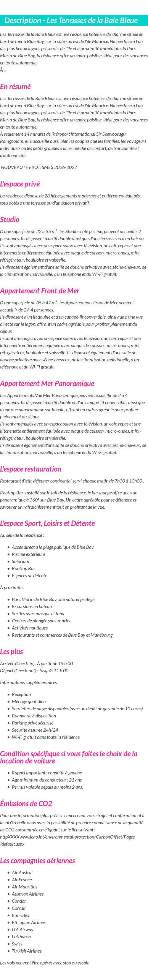 Détails du séjour