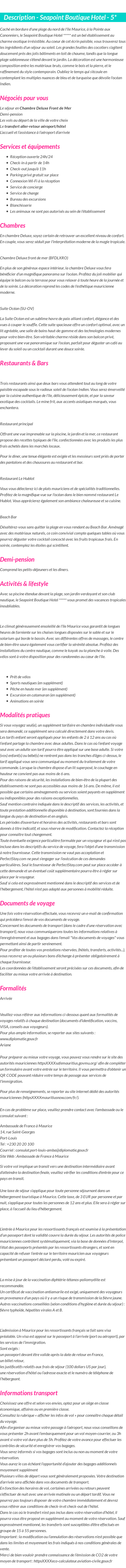 Détails du séjour
