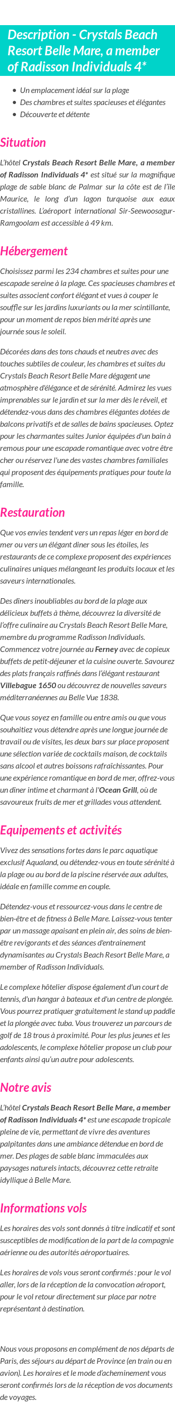 Détails du séjour
