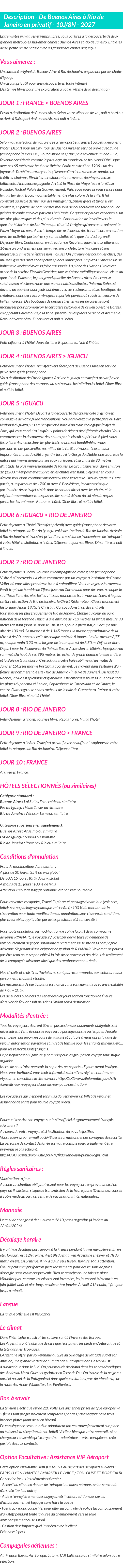 Détails du séjour