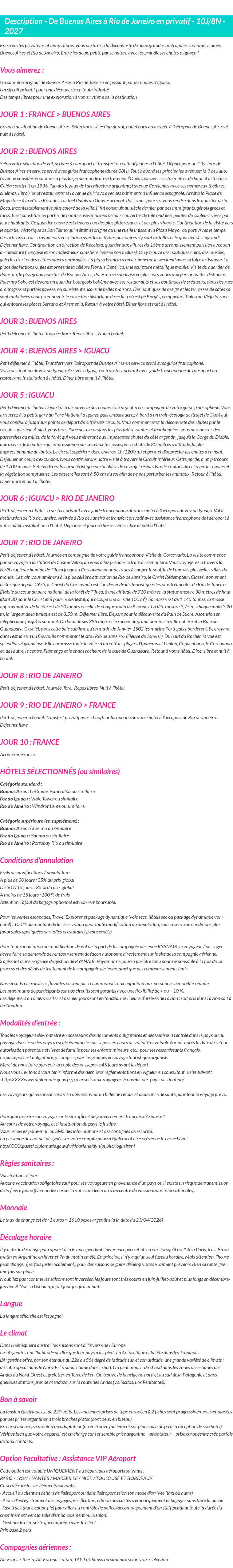 Détails du séjour