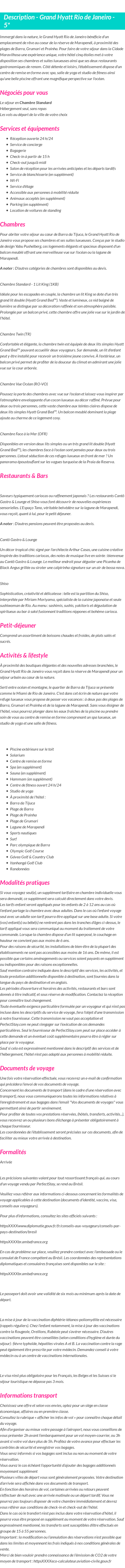 Détails du séjour