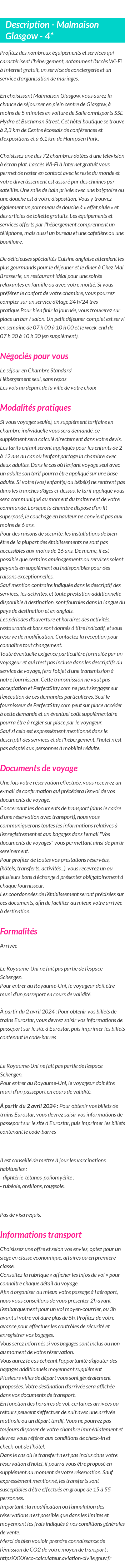 Détails du séjour