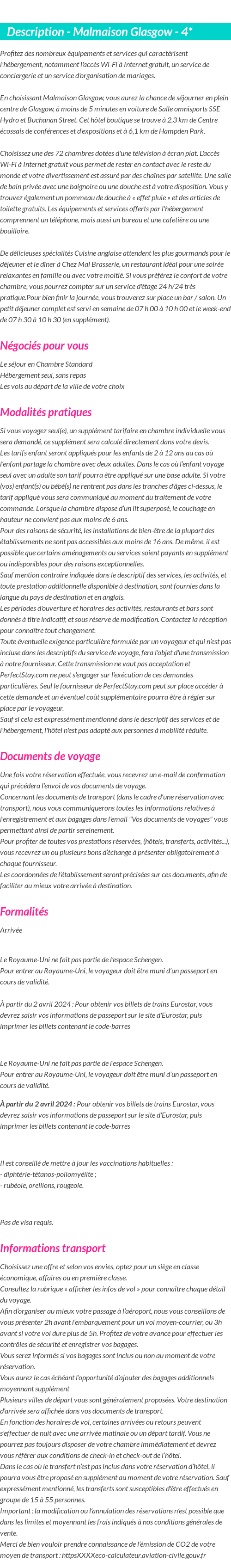 Détails du séjour