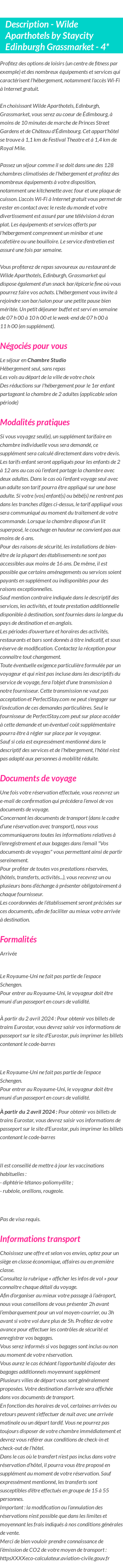 Détails du séjour