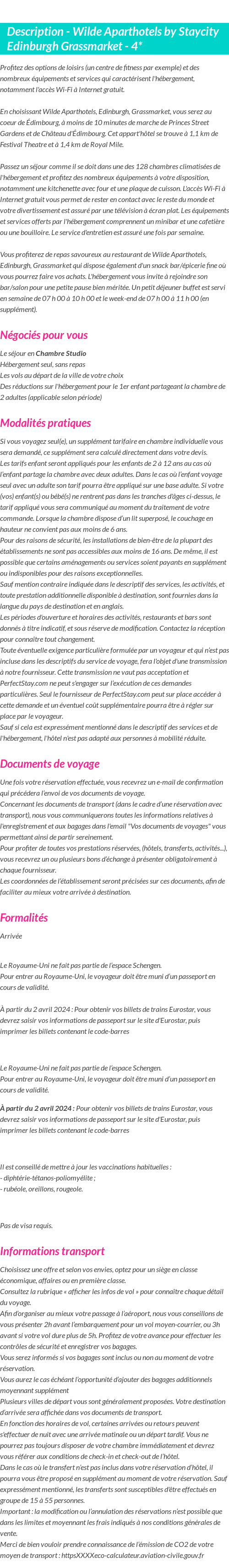 Détails du séjour