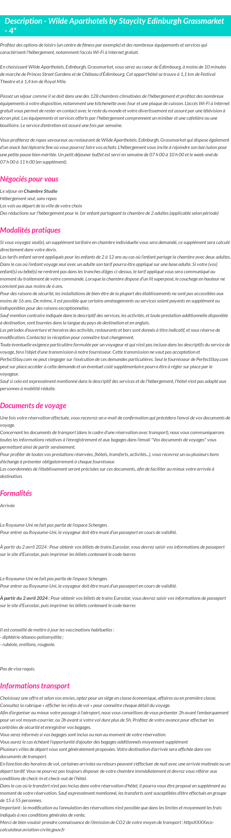 Détails du séjour