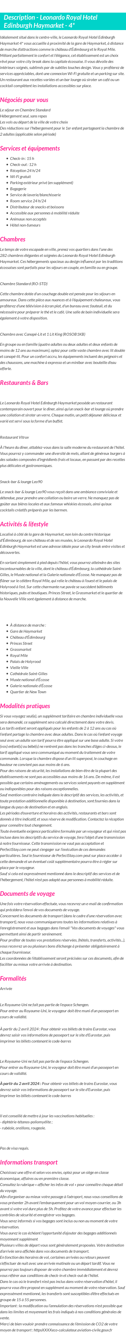 Détails du séjour