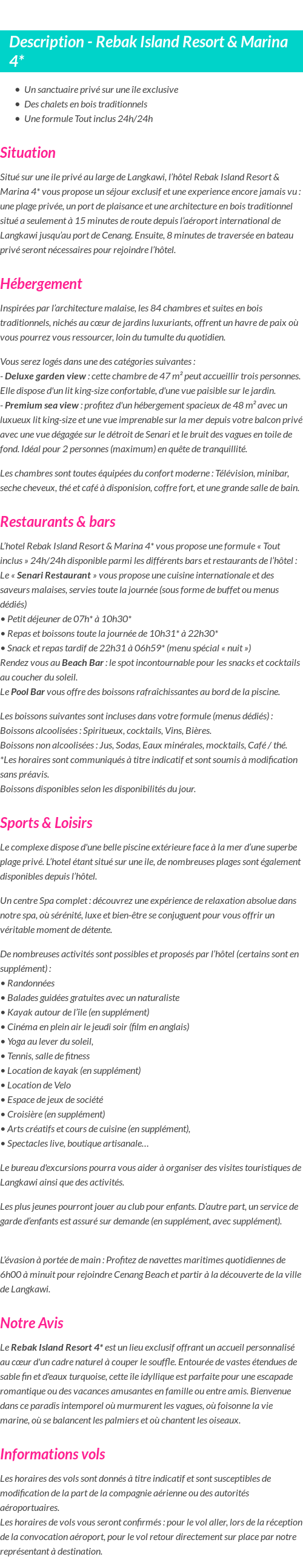 Détails du séjour
