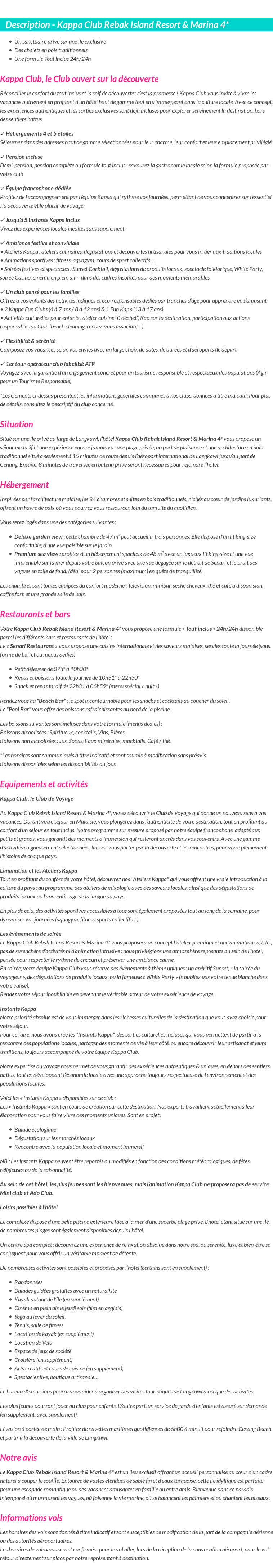 Détails du séjour