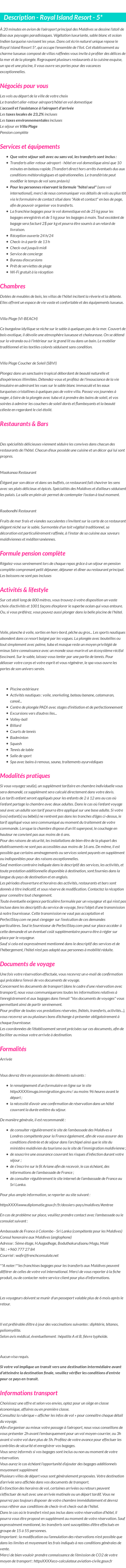 Détails du séjour