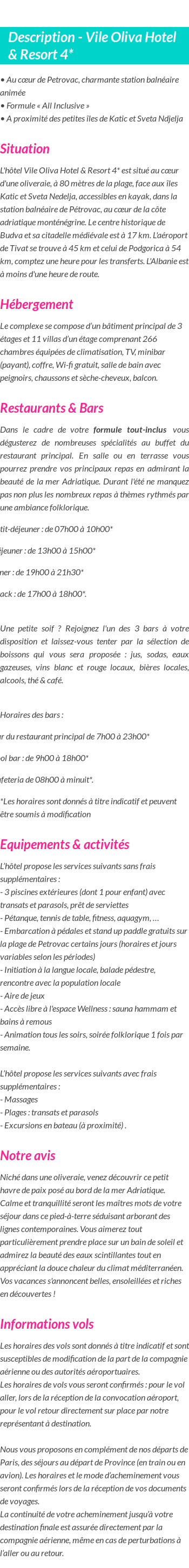 Détails du séjour
