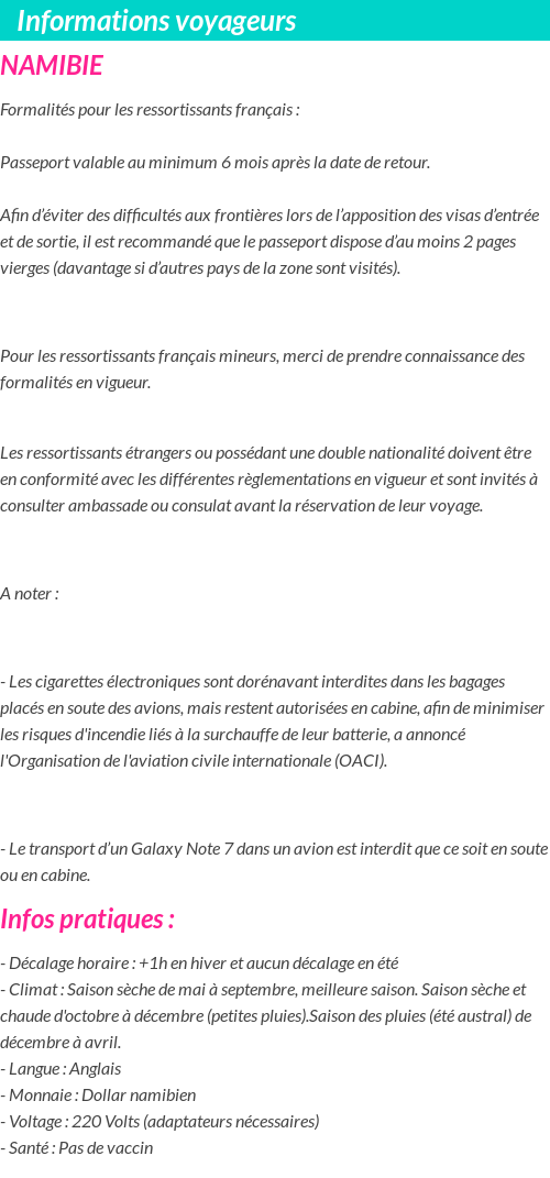 Formalités et infos voyageurs