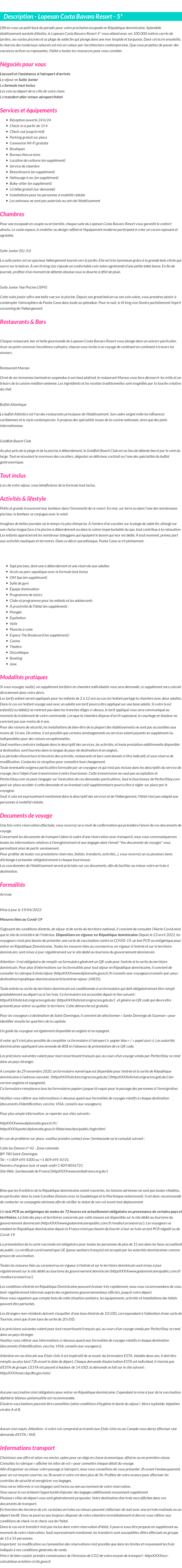 Détails du séjour