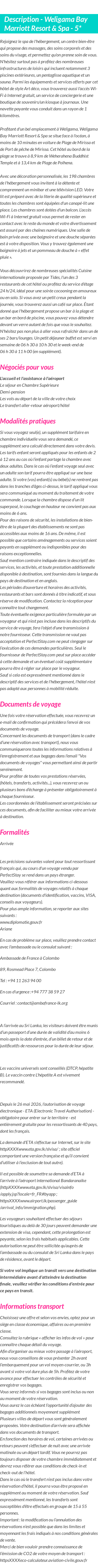 Détails du séjour