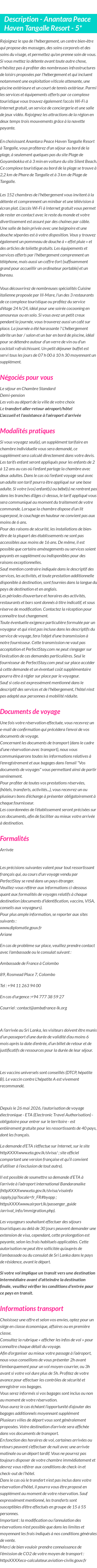 Détails du séjour