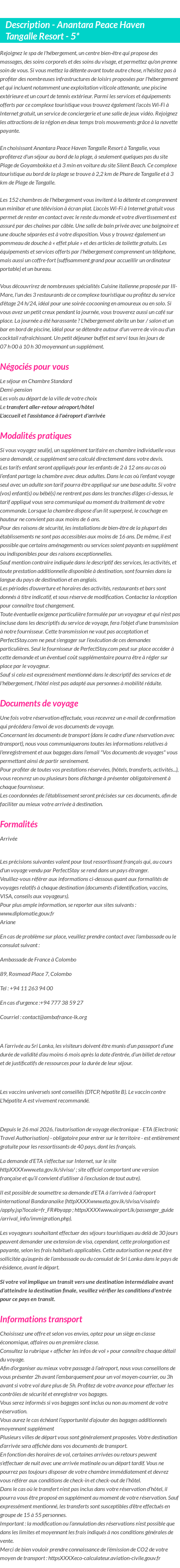 Détails du séjour