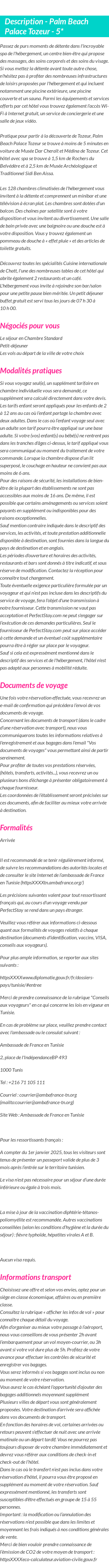 Détails du séjour