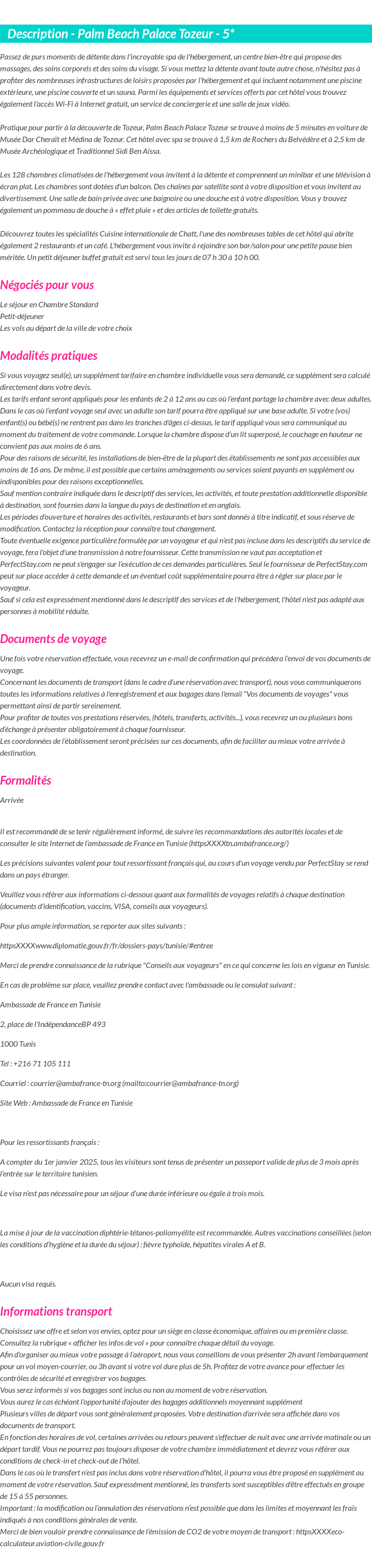Détails du séjour