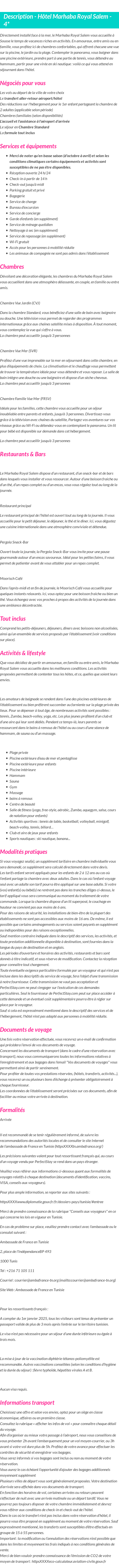 Détails du séjour