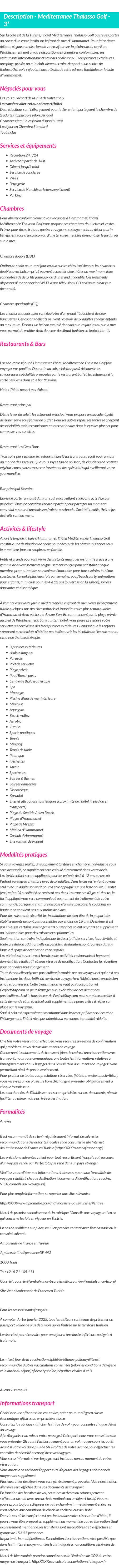 Détails du séjour
