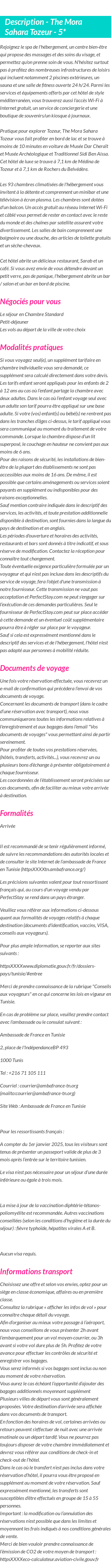 Détails du séjour