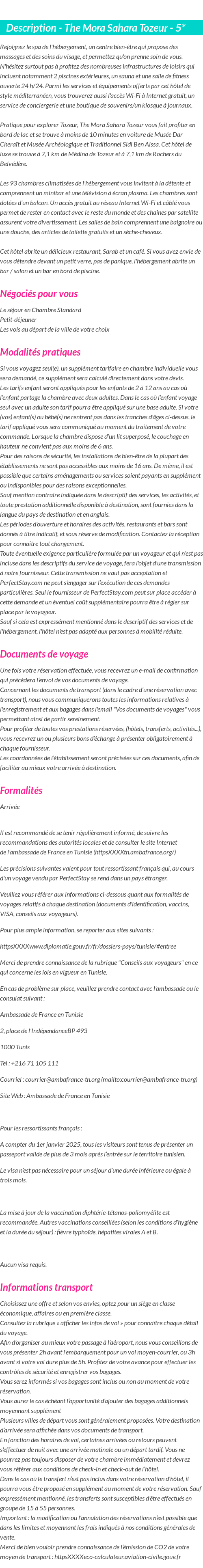 Détails du séjour