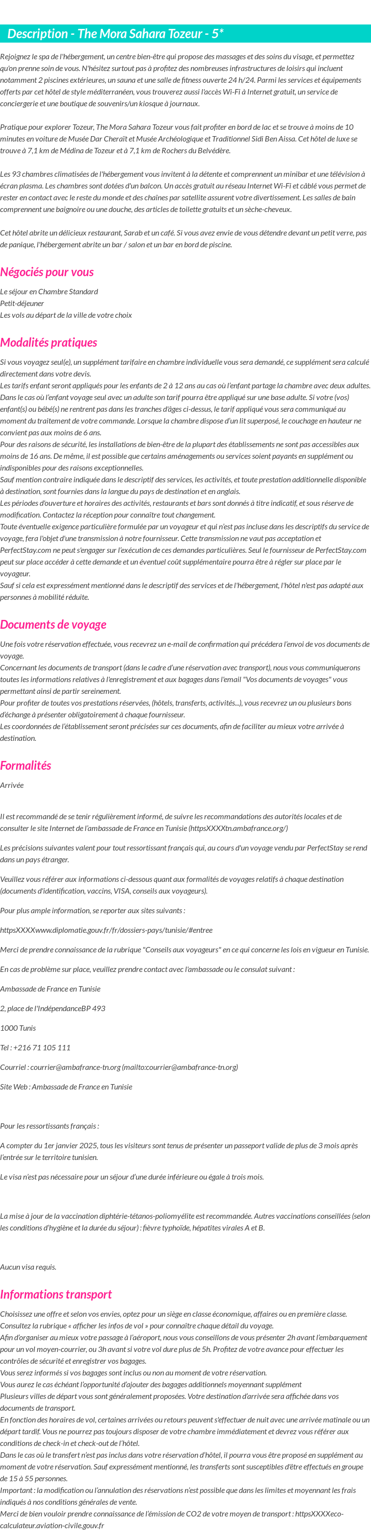 Détails du séjour