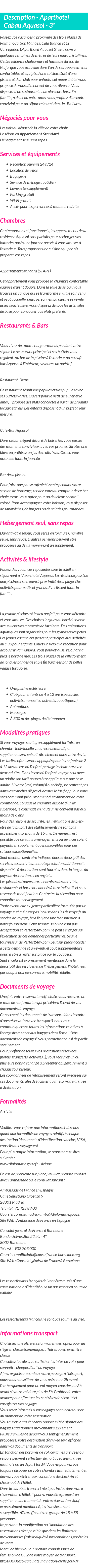 Détails du séjour