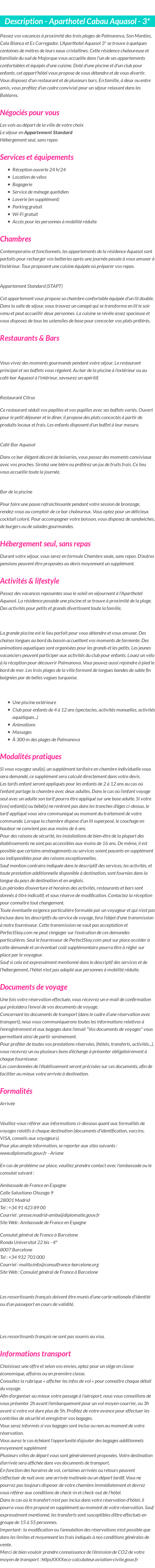Détails du séjour