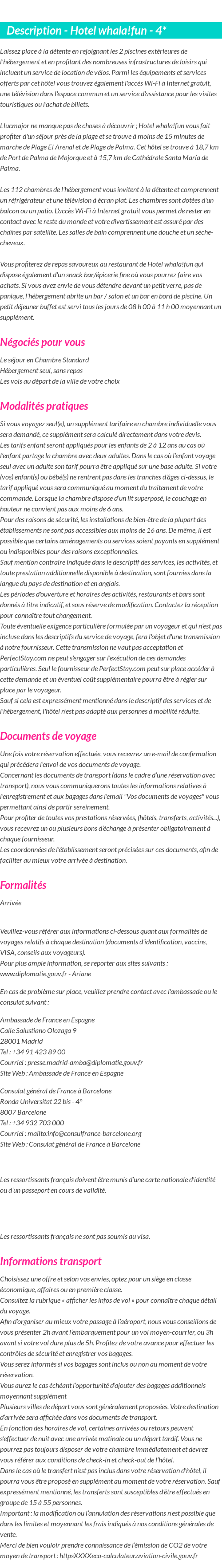 Détails du séjour