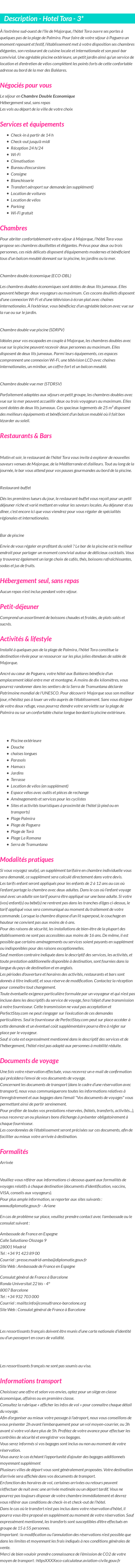 Détails du séjour